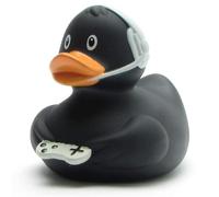 Canard en caoutchouc noir I Squeaky I L 10 cm I Comprend un porte-clés de bain