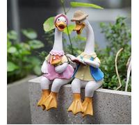 Canard Extérieur Ornements De Jardin Lecture Couple Animaux Sculpture Décorations 22 Cm Multicolore