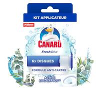 Canard WC Fresh Disc Active Eucalyptus - Bloc WC Sans Cage Nettoyant - Formule Anti-Tartre - Nouvel Emballage 100% Carton - 1 Applicateur + 1 Recharge