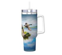 Canard grand format,Gobelet isotherme Ice Bully de 40 oz avec poignée, couvercle et paille, en acier inoxydable, pour voiture ou café.