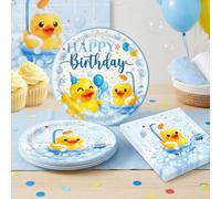 canard heureux set de vaisselle festif assiettes serviettes accessoires | Set de décoration danniversaire canard chanceux assiettes serviettes accessoires fête cadeaux huit invités