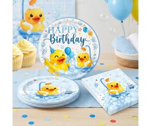 canard heureux set de vaisselle festif assiettes serviettes accessoires | Set de décoration danniversaire canard chanceux assiettes serviettes accessoires fête cadeaux huit invités
