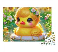 Canard Jaune 1000 pièces Puzzle Cadeau pour Adultes, Bébé Canard sur Flotteur dans Un étang de tournesols, épais Robuste Haute qualité Difficile Anti-Stress 38x26cm/1000pcs