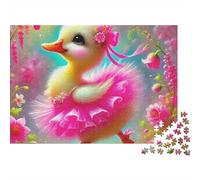 Canard Jaune 1000 pièces Puzzle Cadeau pour Adultes, Mignon caneton en Tutu de Ballet Rose avec Fleurs, épais Robuste Vibrant Difficile Anti-Stress 52x38cm/1000pcs