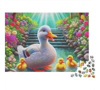 Canard Jaune 1000 pièces Puzzle pour Adultes, Maman Canard avec canetons dans Un ruisseau de Jardin, Difficile épais Robuste Vibrant Anti-Stress Jeu Familial 70x50cm/1000pcs