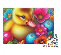 Canard Jaune Difficile 1000 pièces Puzzle soirée Jeu Familial, Caneton Duveteux avec œufs de Pâques colorés, épais Robuste Haute qualité Vibrant Difficile Anti-Stress 38x26cm/1000pcs