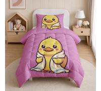 Canard Mignon Animal Imprimée Couette sans Housse 180x200 4 Saisons | Réversible Parure de lit Dessin Animé Kawaii Rose Duvet 2 Personnes Chaude Anti Acarien Édredon, 2 Taie d'oreiller 65x65