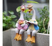 Canard Ornements de jardin pour l'extérieur qui lisent une paire d'animaux, sculpture, décorations de 22 cm, paire de canards en résine, cadeau statues pour intérieur et patio
