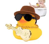 Canard pour voiture | Décoration de tableau de bord de voiture en caoutchouc souple avec couinement - Accessoires de voiture avec instrument de musique, collier, lunettes de soleil et chapeau