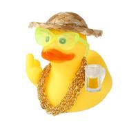 Canard Voiture Tableau de Bord, Canard Caoutchouc Voiture Doigt d'honneur avec Chapeau de Paille Collier Doré Lunettes Soleil Verre à Bière pour Décoration Tableau Bord Maison Bureau