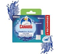 Canard WC Fresh Disc Bleu - Bloc WC Sans Cage Nettoyant - Nettoie à 360° - Nouvel Emballage 100% Carton - 2 Recharges