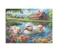 Canards Blancs Ruisseau de Fleurs de Printemps Faune Sauvage Nature Sauvage Puzzle 500 Pièces pour Adultes Amusant Créatif Et Relaxant Parfait pour Hobby Et Passe Temps Quotidien 500 PCS（52×38cm）