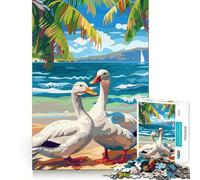 Canards Blancs sur Une Plage Puzzle de 1000 pièces pour Adolescents Jeu de mémoire Amusant Emboîtement Parfait sans espaces Activité Amusante en Famille Soirée Jeux (50x75cm)