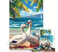 Canards Blancs sur Une Plage Puzzle de 1000 pièces pour Adultes Jeu de réflexion Découpe Nette Alignement Parfait Activité Amusante en Famille Soirée Jeux (38x26cm)