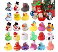 Canards de Noël - Lot de 24 mini canards en caoutchouc dans une boîte cadeau avec calendrier de compte à rebours | Décoration de Noël pour la salle de classe Thanksgiving Fête d'Halloween