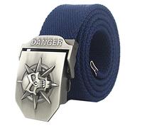 Canarea Ceinture en tissu unisexe à cliquet, ceinture automatique, mode tête de mort pour homme, femme, jeune, ceinture en toile, longueur 120 cm - Noir - Large