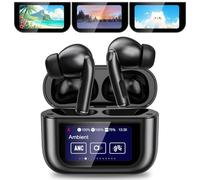Canareen Écouteurs intra-auriculaires sans fil, Bluetooth, avec écran tactile, avec réduction du bruit ENC, pour iPhone et Android, noir brillant