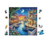 Canaux de Venise at Night 100 Pieces Casse-tête Amateur d'art en Carton Haute Qualité Très Difficile Niveau Expert Décoration Murale Cadeau Noël Qualité Premium 28x28cm