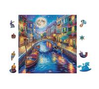 Canaux de Venise at Night 100 Pièces Puzzle Personne Âgée en Carton Anti-Déchirure Facile Débutant Anti-Stress Thérapie Occupationnelle Cadeau Anniversaire Pas Cher 28x28cm