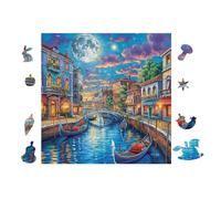 Canaux de Venise la Nuit 100 Pieces Casse-tête Amateur d'art en Voitureton Haute Qualité Difficile Niveau Expert Décoration Murale Cadeau Fête des Mères Haute Qualité 28x28cm