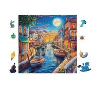 Canaux de Venise la Nuit 100 Pieces Casse-tête Amateur d'art en Voitureton Haute Qualité Très Difficile Niveau Expert Décoration Murale Cadeau Noël Qualité Premium 28x28cm
