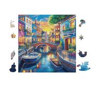 Canaux de Venise la Nuit 100 Pieces Casse-tête Débutant en Voitureton Anti-Déchirure Facile Apprentissage Loisir Créatif Décoration Murale Petit Prix Pas Cher 28x28cm