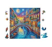 Canaux de Venise la Nuit 100 Pieces Casse-tête Personne Âgée en Voitureton Épais Haute Densité Facile Débutant Thérapie Occupationnelle Anti-Stress Petit Prix 28x28cm