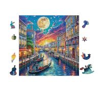 Canaux de Venise la Nuit 100 Pièces Puzzle Collectionneur en Voitureton Rigide sans Déformation Très Difficile Motif Complexe Décoration Murale Qualité Premium 28x28cm