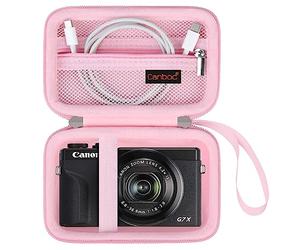 Canboc Carrying Case pour Canon PowerShot G7 X Mark II / G7X Mark III Caméra numérique 4K Vlogging, Point et Shoot 4K Sac Caméra Vidéo, Poche Mesh Zipper Convient à câble USB, Batteries, Rose