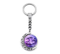 Cancer 12 Constellations Lumineuses Porte-Clés,Lueur Dans Le Sombre Signe Astrologique Bijoux,Signes Du Zodiaque Double Côté Verre Lune Pendentif Porte-Clés Pour Cadeau D'Anniversaire De Voit