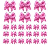 Cancer du cancer du sein ARBEAU DE CHERLEADER, 24pcs Bow à cheveux avec support de queue de cheval, arcs de joie inspirants décoratifs, groupe de cheveux pour femmes, filles