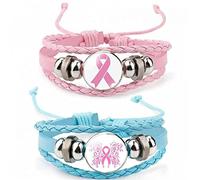 Cancer du Sein Action De Conscience Hope Bracelet pour Les Femmes Charme De Ruban Rose Trempe en Cuir Tressé Brangle De Corde en Cuir Bijoux Fait À Main
