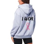 Cancer du Sein De Lutte Sweatshirts,pour Femme Cancer du Sein Pull Court Chaud de Sport décontracté en avec Cordon Serrage et Fermeture éclair la prévention des Plaid Sweat Capuche Gris XL