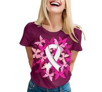 Cancer du Sein d'Octobre T-Shirt Femme 2024 Octobre Rose Cancer du Sein T-Shirt Haut Femme Chic et Elegant Rosée Tee Shirt Cancer du Sein d'Octobre T-Shirt à Col Rond Mode
