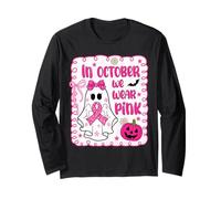 Cancer du Sein Femmes Ghost Cute in October We Wear Bow Pink Manche Longue
