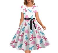 Cancer du Sein Octobre Rose Robe Vintage Femme Retro Rockabilly Pin Up Élégante Robes sans Manche Trapèze Mariage Cocktail Soirée Fête Cérémonie Décontractée au Genou Midi Pas Cher
