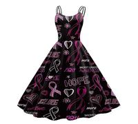 Cancer du Sein Octobre Rose Robe Vintage Femme Retro Rockabilly Pin Up Élégante Robes sans Manche Trapèze Mariage Cocktail Soirée Fête Cérémonie Décontractée au Genou Midi Pas Cher