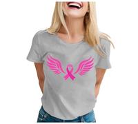 Cancer du Sein Octobre Rose Ruban Chemisier Femme Chic et Élégant Blouse Ample en Voile Mousseline Col V Doublé Intérieur Tee Shirt Personnalisé Haut Sexy Blouse Chic et Élégant Fluide (Grey,XXL)