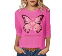 Cancer du Sein Octobre Rose Ruban Femme T-Shirt Débardeur Col en V Eté Décontracté Tee Shirt Femmes Coton Unie T Shirts Hauts Tuniques De Base D'été Lâches Blouse de Travail sous Vetement (Rose,M)