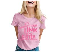 Cancer du Sein Octobre Rose Ruban Femmes Basique Slim Fit T-Shirt Haut À Manches Courtes Y2K Tops Influence Crop Top Club Party Streetwear Tee Shirt Long Vetements Mode (Rose,S)