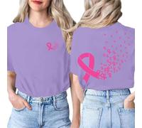 Cancer du Sein Octobre Rose Ruban Pull Femme Chic et Elegant Hauts T-Shirts à Manches Longues Automne Top Col Rond Tunique Femmes Longue Tunique Plage sous-vêtements de Sport (Violet,3XL)