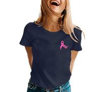 Cancer du Sein Octobre Rose Ruban T-Shirt d'été décontracté Basique à col Rond et Manches Courtes pour Femme Chemisiers Et Blouses sous-vêtements de Sport (Marine,XXL)