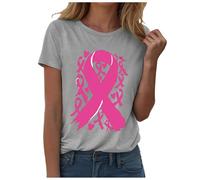 Cancer du Sein Octobre Rose Ruban T Shirt Femme Tee Shirts Haut Top Ete T-Shirts à Manches Courtes Chemises Décontractées en Coton à Col Rond Tunique Grande Taille Outdoor Basic (Blanc,XXL)