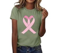 Cancer du Sein Octobre Rose Ruban Tee Shirt Femme Col Rond Top Ete Manche Courte Fleur/Unie T-Shirt Femmes Chic Et Élégant Tshirt Basique pour l'Été (Light Vert,3XL)