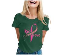 Cancer du Sein Octobre Rose Ruban Tee Shirt Femme Coton Col Rond Femme Tshirts Manche Courte Impression de T-Shirt Décontractés Mode Noir Top Confortables Robe D'été Basique pour l'Été (Vert,XXL)