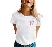 Cancer du Sein Octobre Rose Ruban Tee Shirt Femme Haut Ete Col Rond T Shirts Manches Courtes Top Chic et Elegant Chemise de Nuit Basique Vêtements de Sport (Blanc,S)