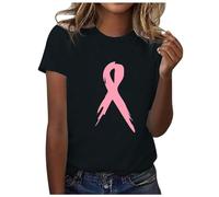 Cancer du Sein Octobre Rose Ruban Tee Shirt Femme Top Col Rond été Tops Femme Chic et Élégant Manche Courte Blouse Tee-Shirt Personnalisé Basique pour l'Été (Le Noir,S)