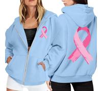 Cancer du Sein Octobre Rose Sweat à Capuche Femme Coton Zippé Cardigan Chic et Elegant Sportswear Sweatshirts Ruban de Sensibilisation Au Cancer du Sein D'octobre Grande Taille 2025