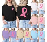Cancer du Sein Octobre Rose T-Shirt Femme Imprimé Devant et Derrière Ruban Roses de Sensibilisation D'Octobre T-Shirt Grande Taille Octobre