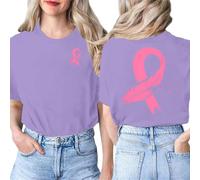 Cancer du Sein Octobre Rose T-Shirt Femme Imprimé Devant et Derrière Ruban Roses de Sensibilisation D'Octobre T-Shirt Grande Taille Octobre